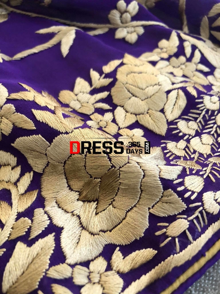 Purple & Gold Parsi Gara Dupatta