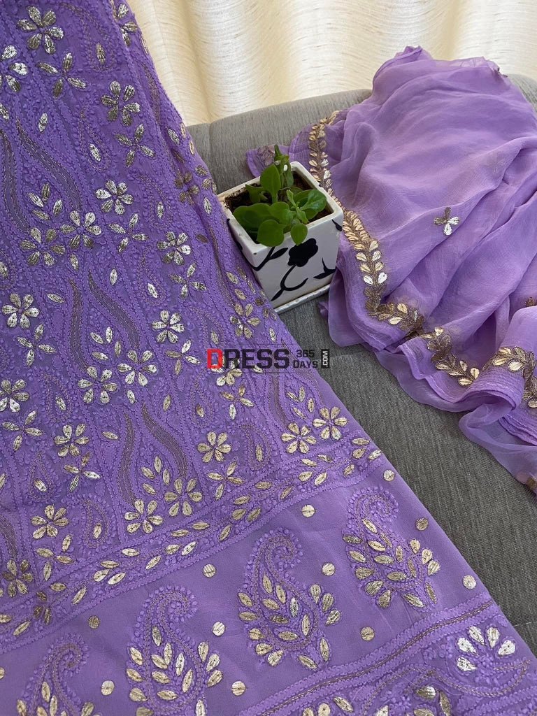 Purple Gota Patti Lucknowi Chikankari Suit Suits