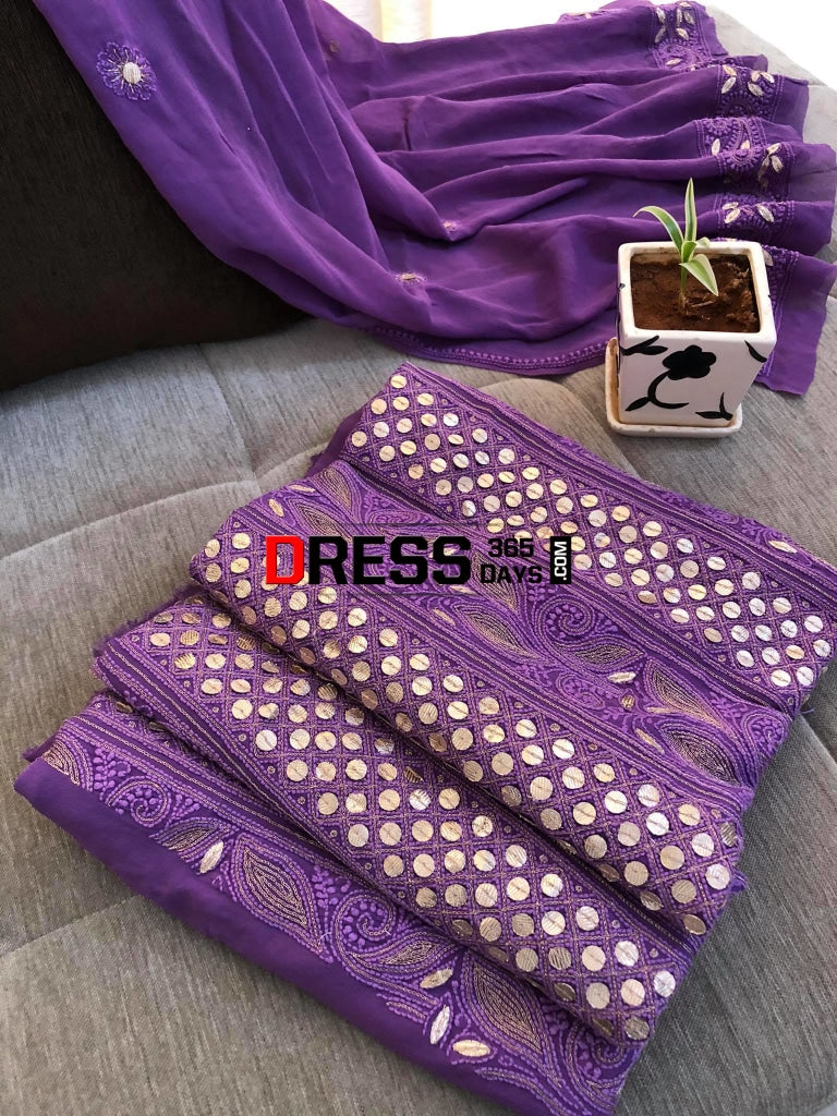 Purple Gota Patti Lucknowi Chikankari Suit Suits