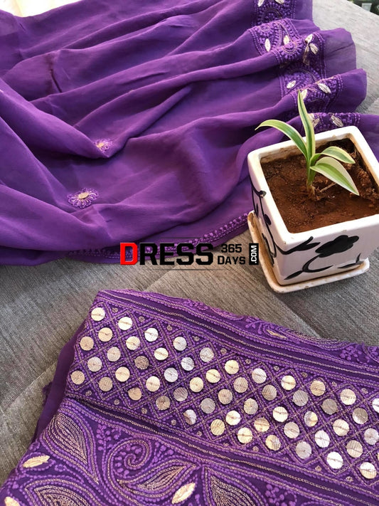 Purple Gota Patti Lucknowi Chikankari Suit Suits