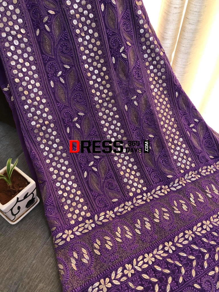 Purple Gota Patti Lucknowi Chikankari Suit Suits