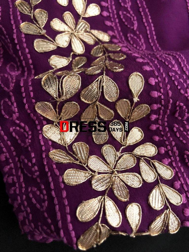 Purple Hand Embroidered Chikankari Suit With Gota Patti Suits