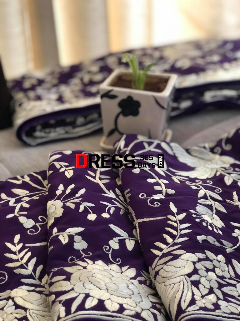 Purple & Ivory Hand Embroidered Parsi Gara Suit Parsi Suits