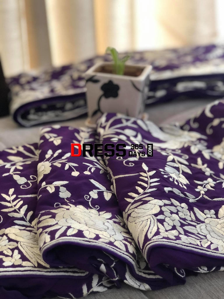 Purple & Ivory Hand Embroidered Parsi Gara Suit Parsi Suits