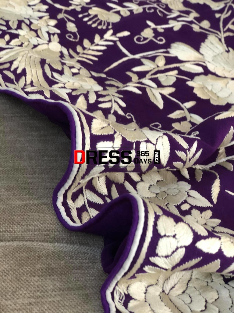 Purple & Ivory Hand Embroidered Parsi Gara Suit Parsi Suits