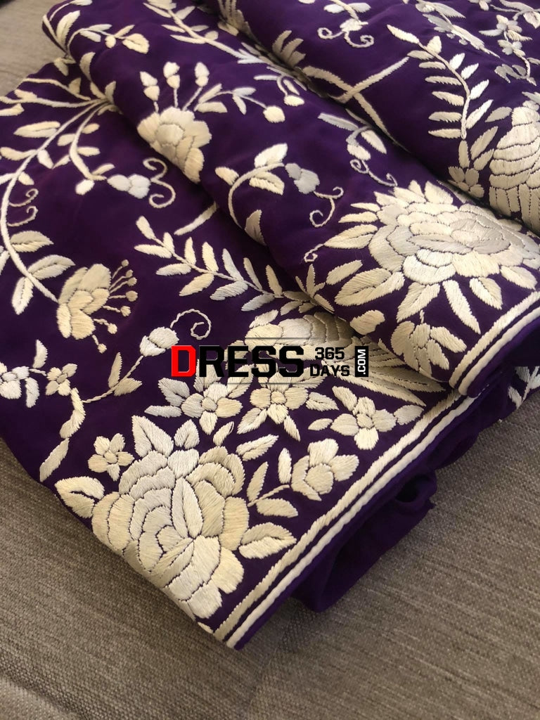 Purple & Ivory Hand Embroidered Parsi Gara Suit Parsi Suits