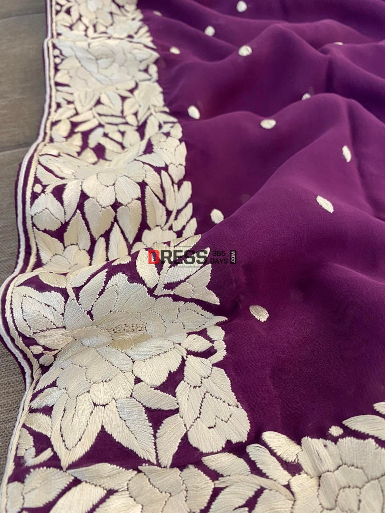 Purple & Ivory Parsi Gara Hand Embroidered Dupatta