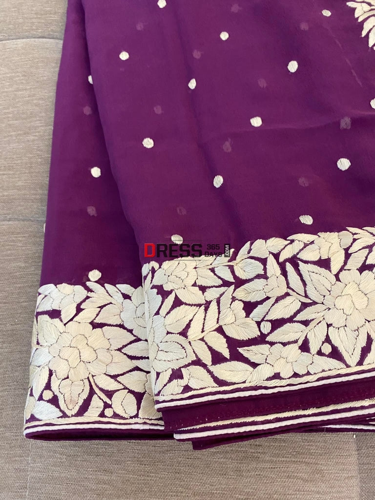 Purple & Ivory Parsi Gara Hand Embroidered Dupatta