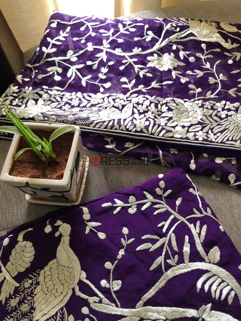 Purple & Ivory Parsi Gara Suit Suits