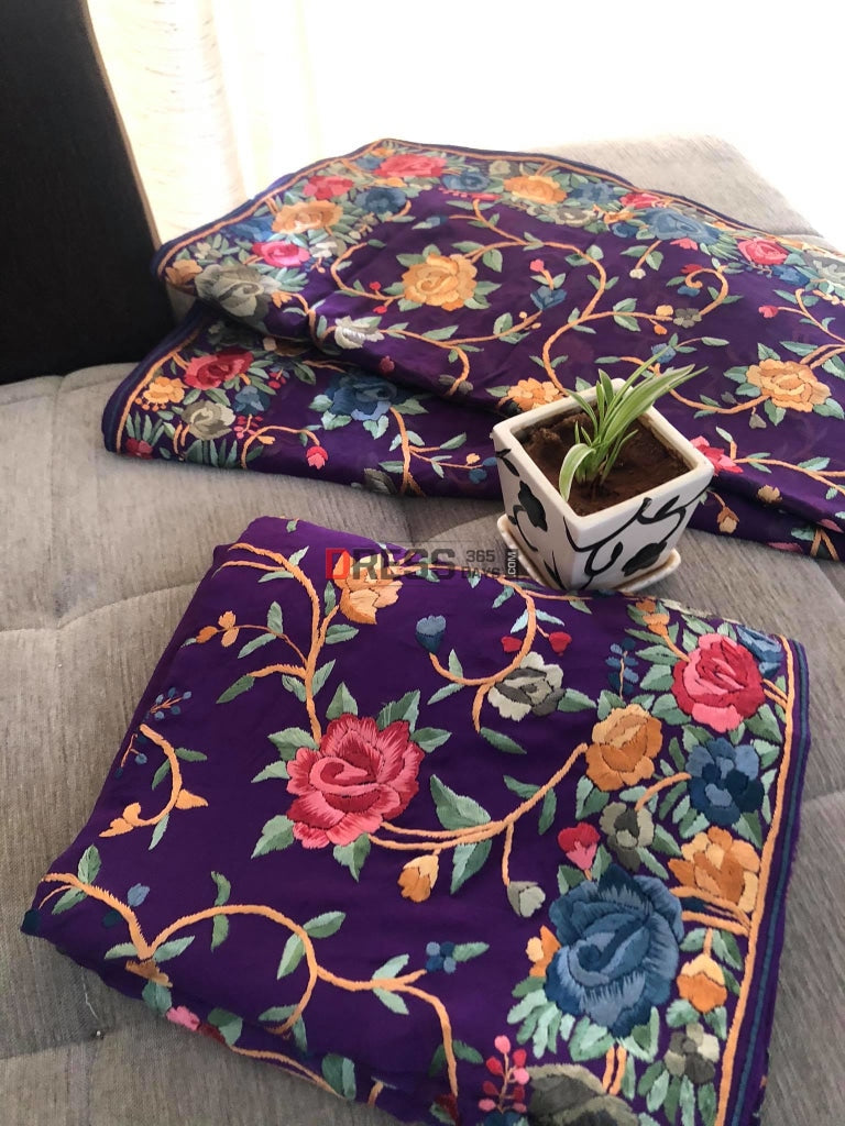 Purple Parsi Gara Suit With Multicolour Embroidery Suits