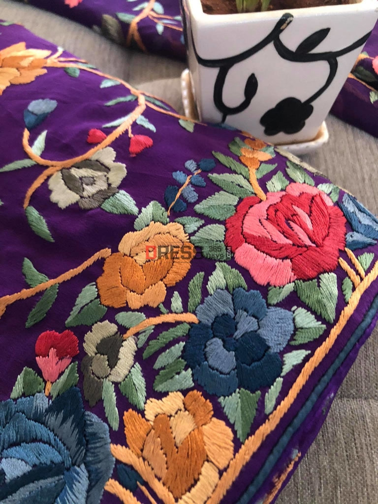 Purple Parsi Gara Suit With Multicolour Embroidery Suits