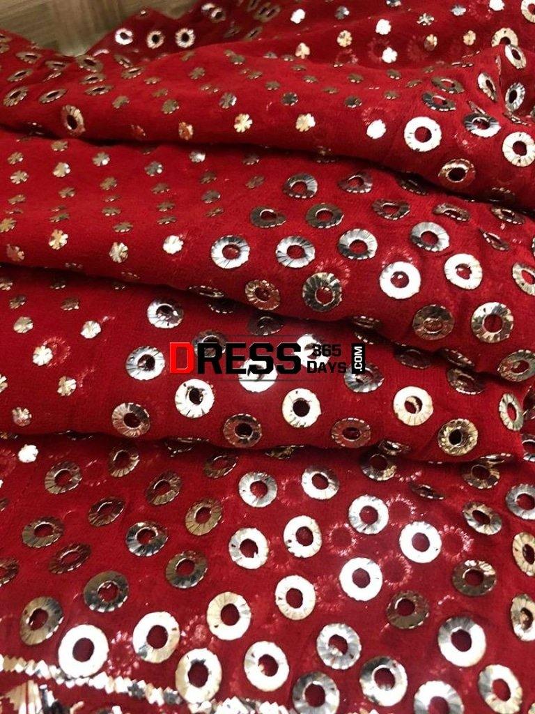 Red All Over Mukaish Anarkali Suit Chikankari