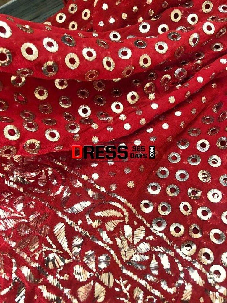 Red All Over Mukaish Anarkali Suit Chikankari