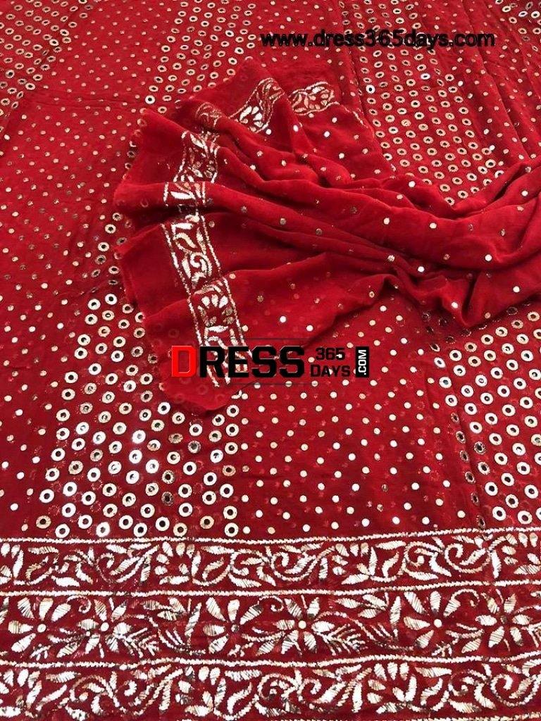 Red All Over Mukaish Anarkali Suit Chikankari