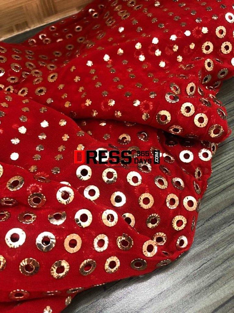 Red All Over Mukaish Anarkali Suit Chikankari