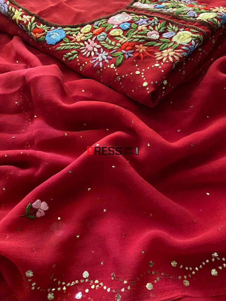 Red All Over Mukaish Parsi Gara Suit- Eid Collection Chikankari Suits
