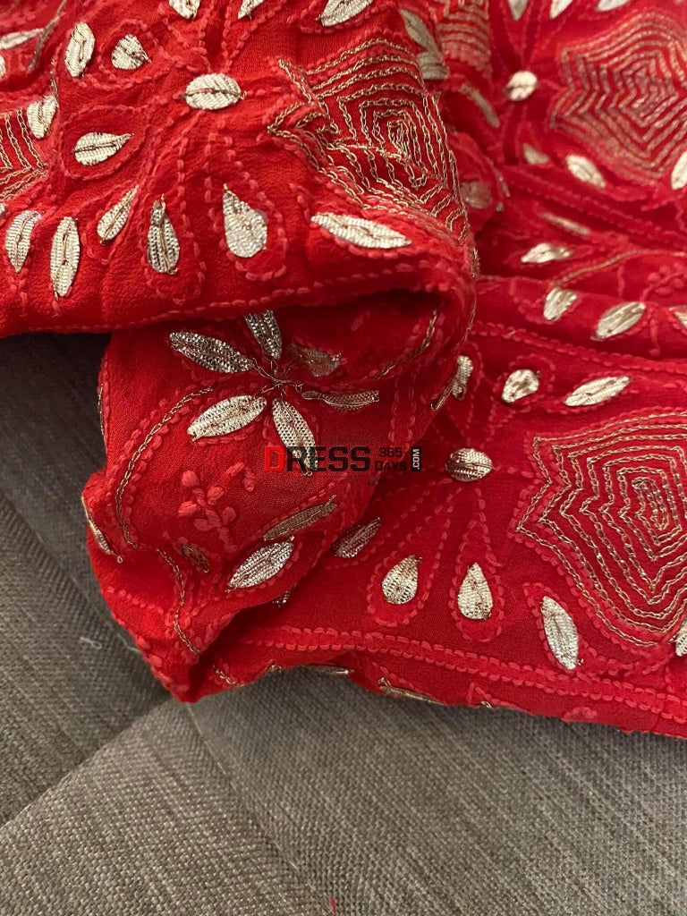 Red Chikankari & Gota Patti Kurta Dupatta Set Suits