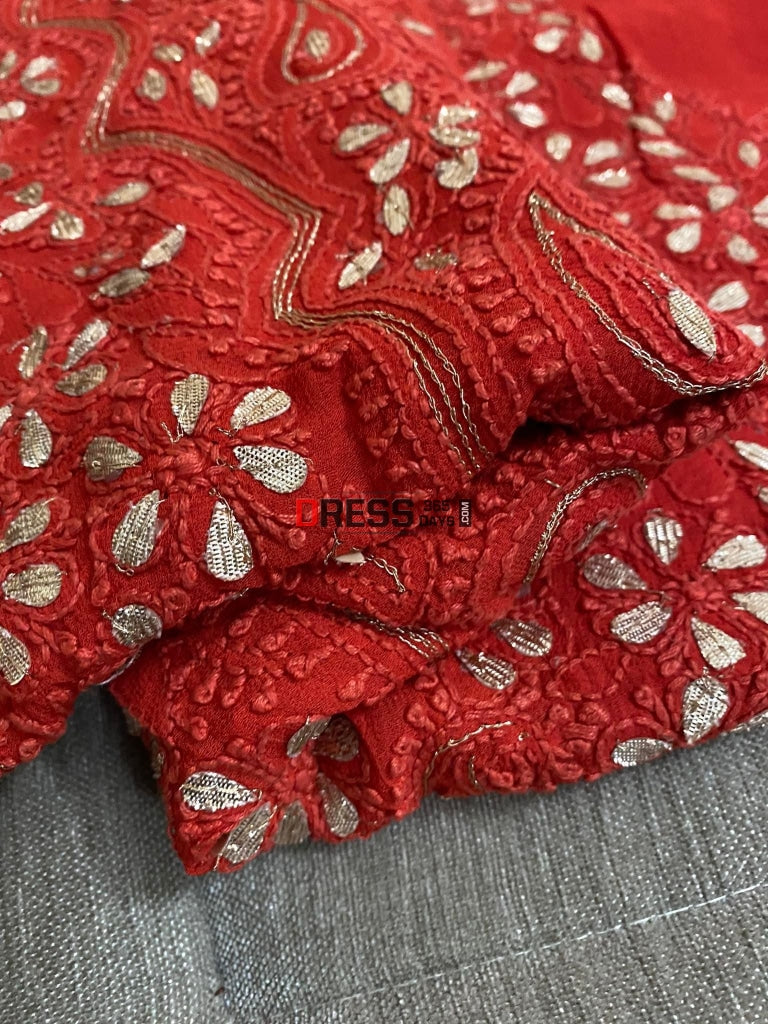 Red Chikankari Gota Patti Kurta Dupatta Set Suits