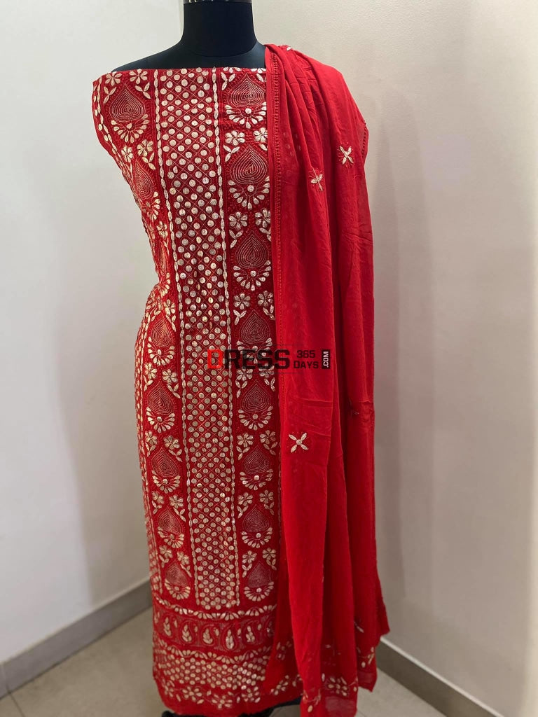 Red Chikankari Gota Patti Suit Suits