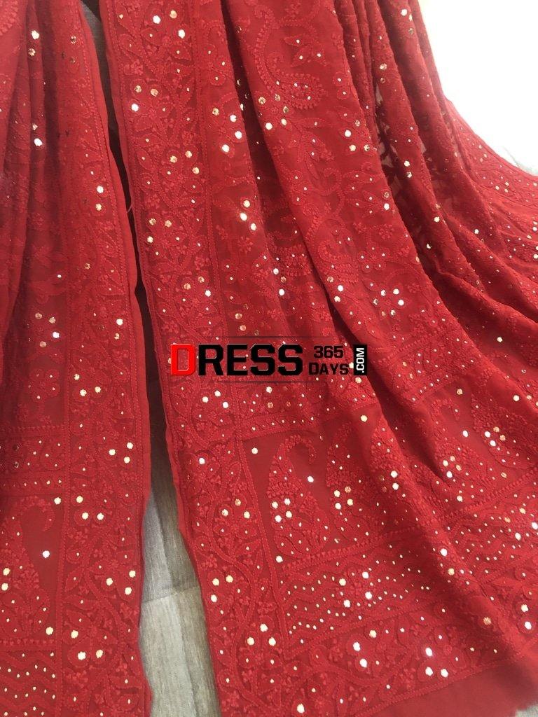 Red Chikankari Kamdani Dupatta