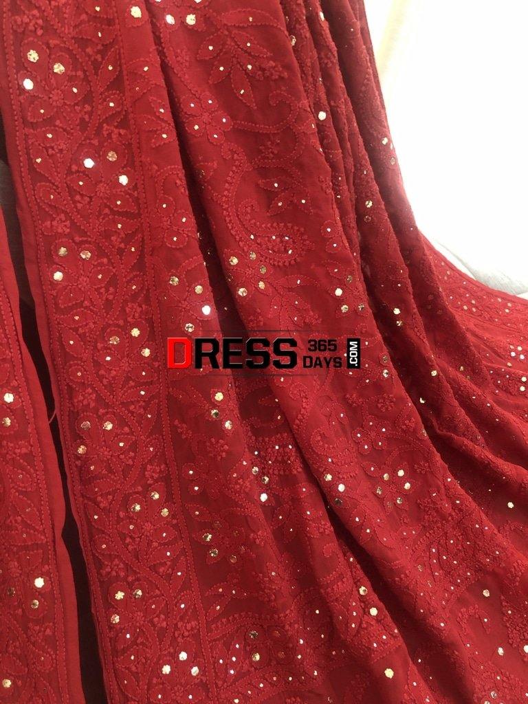 Red Chikankari Kamdani Dupatta