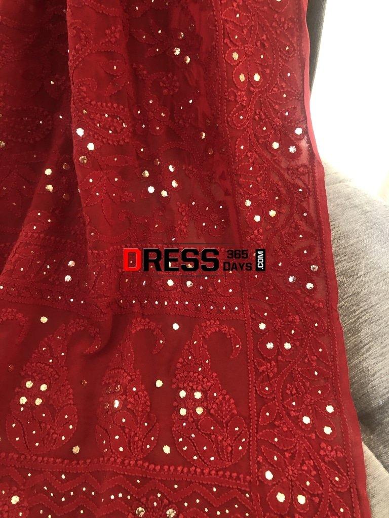 Red Chikankari Kamdani Dupatta