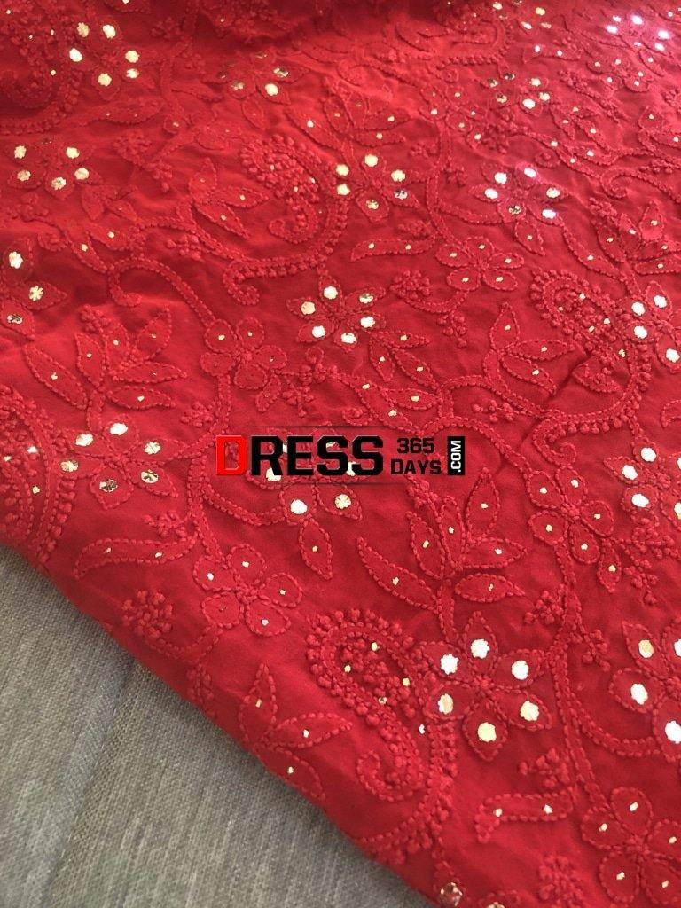 Red Chikankari Kamdani Dupatta