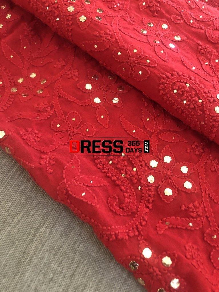 Red Chikankari Kamdani Dupatta