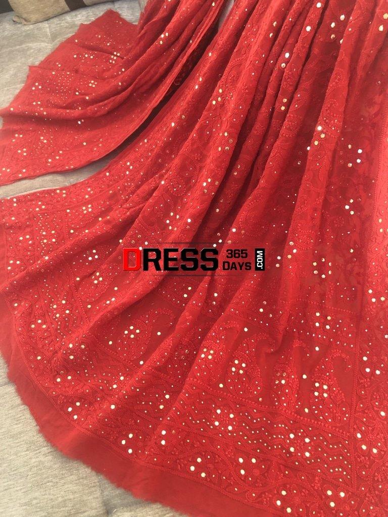 Red Chikankari Kamdani Dupatta
