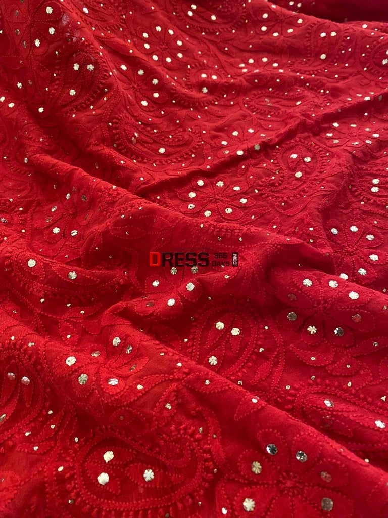 Red Chikankari Mukaish Dupatta