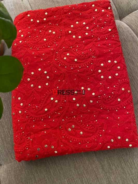 Red Chikankari Mukaish Dupatta