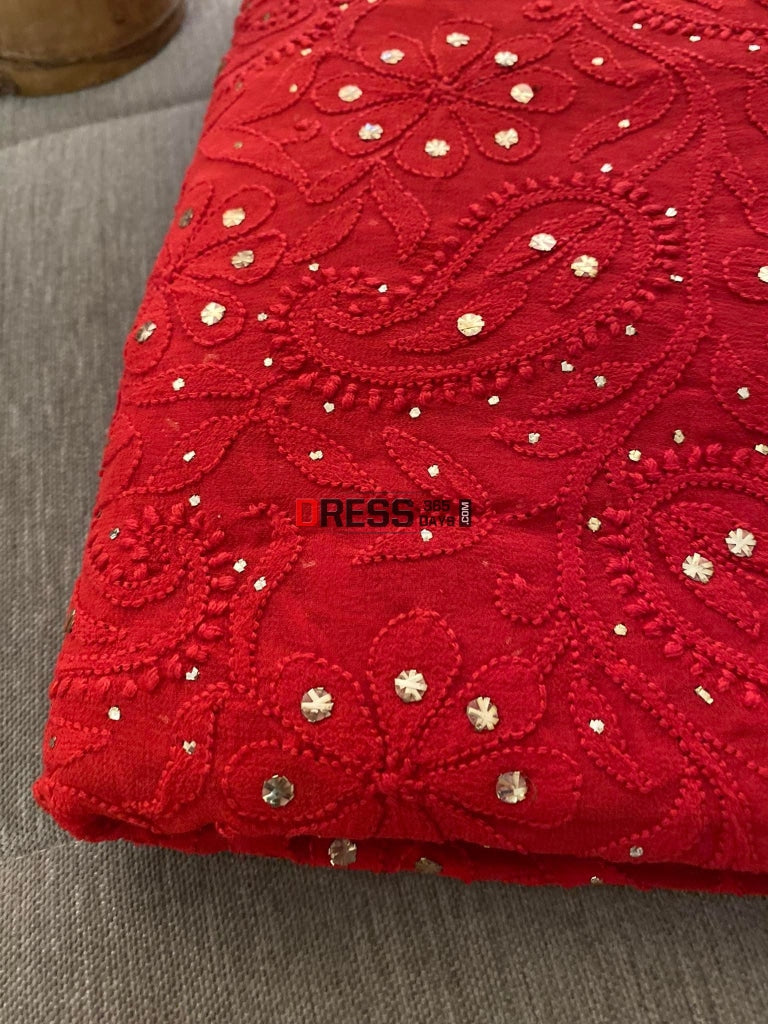 Red Chikankari Mukaish Dupatta