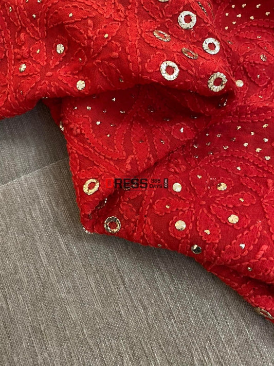 Red Chikankari & Mukaish Kurta Dupatta Set Suits