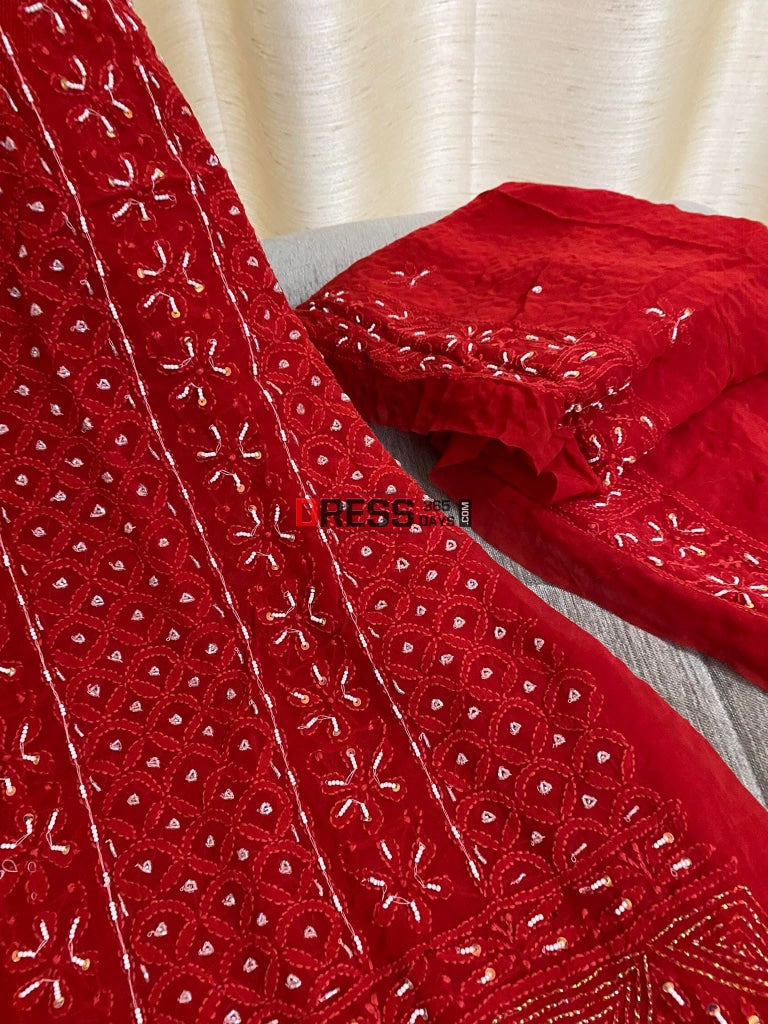 Hand Embroided Skin Friendly Semi Georgette Chikankari full jaal resha –  Lucknow Chikan Emporium