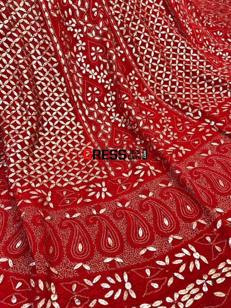 Red Gota Patti Chikankari Lehenga Skirt
