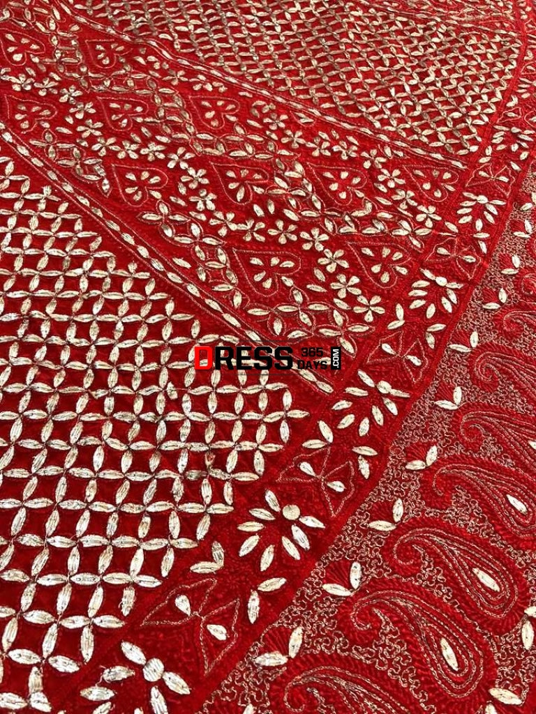 Red Gota Patti Chikankari Lehenga Skirt