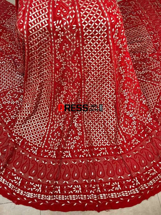 Red Gota Patti Chikankari Lehenga Skirt