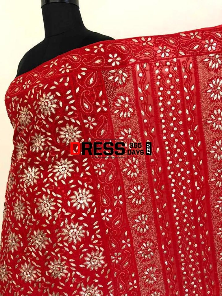 Red Gota Patti Chikankari Saree Saree