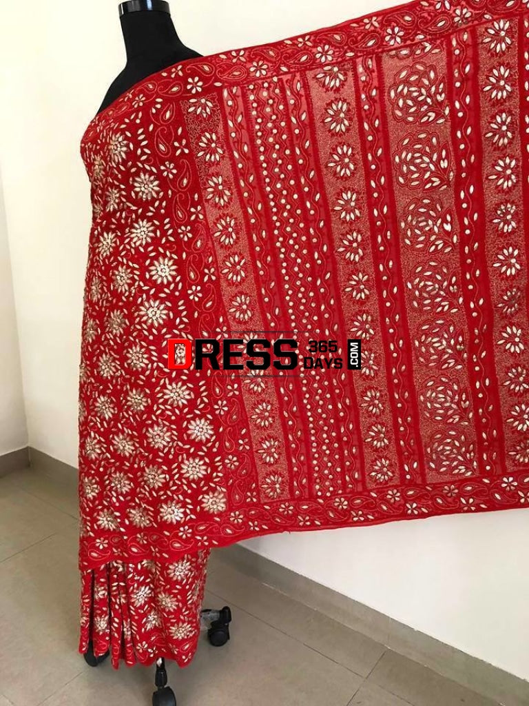 Red Gota Patti Chikankari Saree Saree