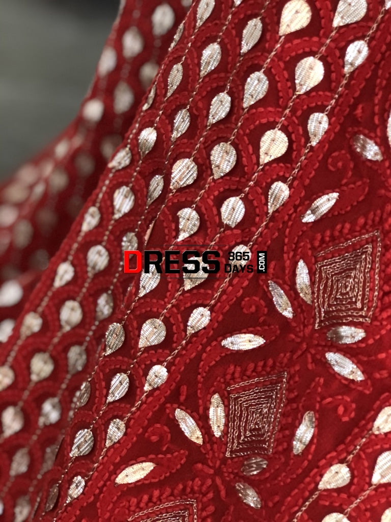 Red Gota Patti Lucknowi Suit Chikankari Suits