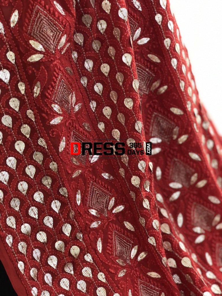 Red Gota Patti Lucknowi Suit Chikankari Suits