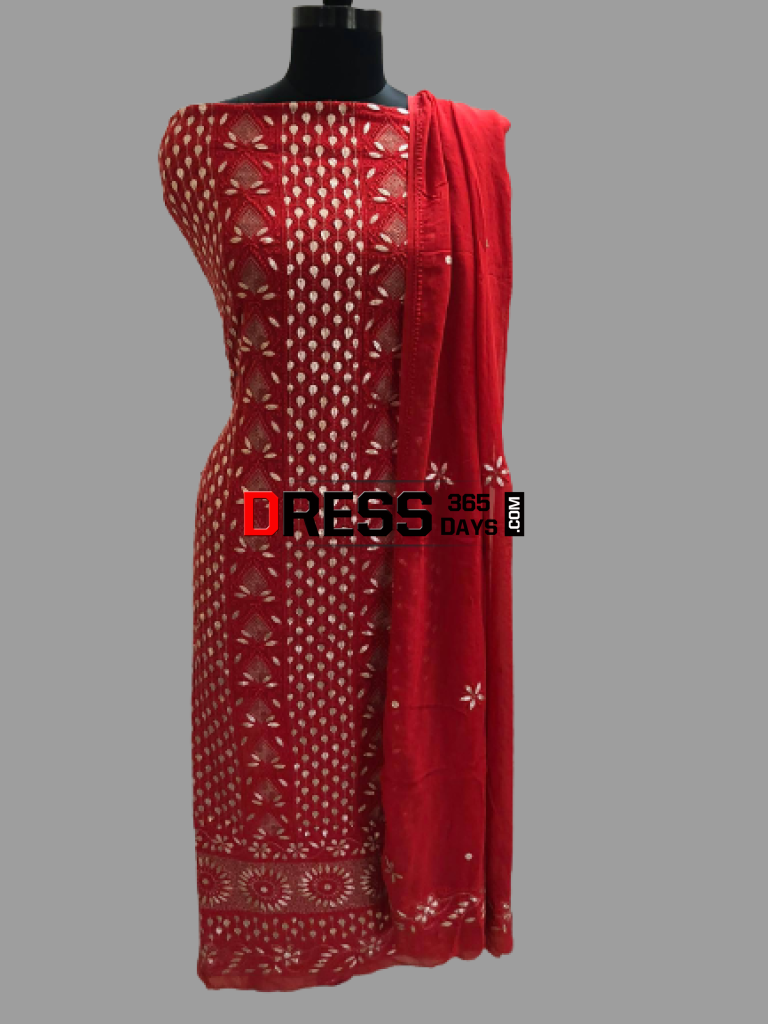 Red Gota Patti Lucknowi Suit Chikankari Suits