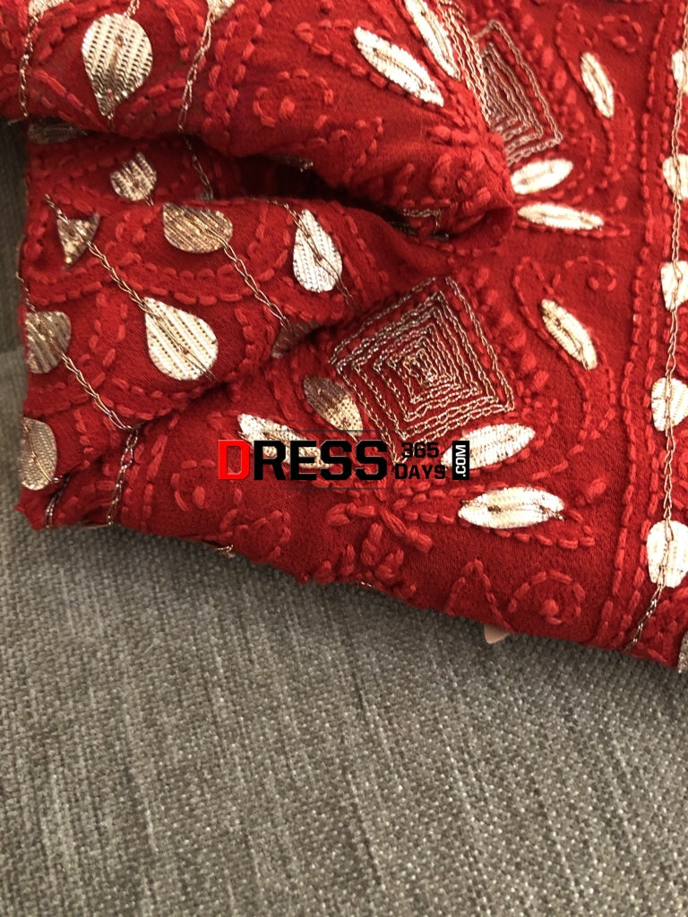 Red Gota Patti Lucknowi Suit Chikankari Suits