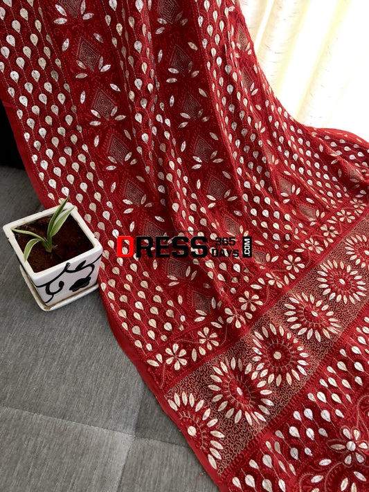 Red Gota Patti Lucknowi Suit Chikankari Suits