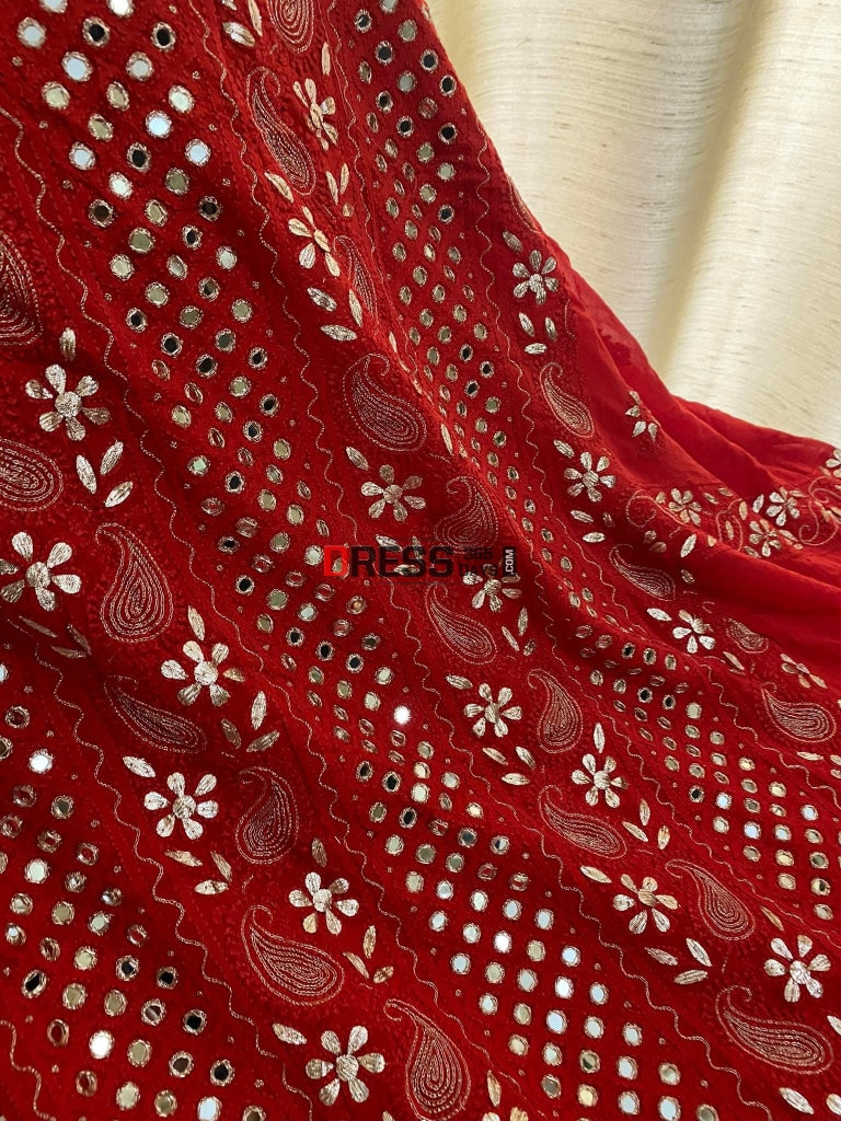 Red Gota Patti & Mirror Chikankari Suit Suits