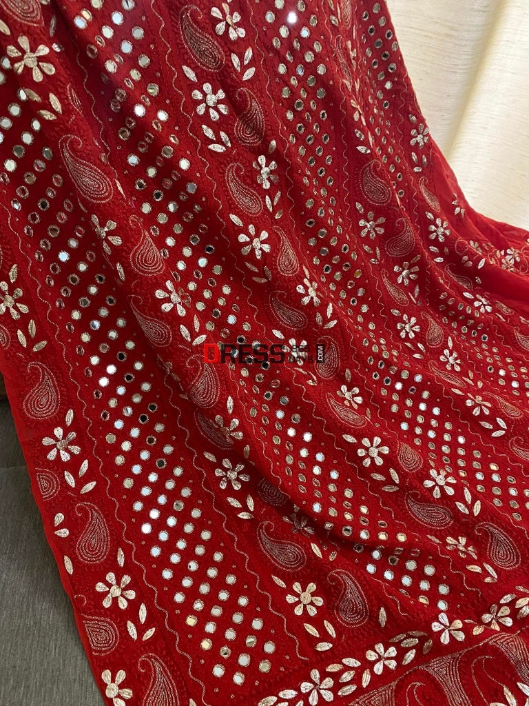 Red Gota Patti & Mirror Chikankari Suit Suits