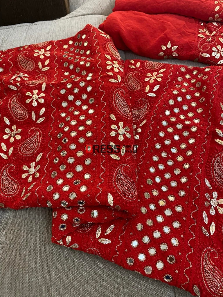 Red Gota Patti & Mirror Chikankari Suit Suits