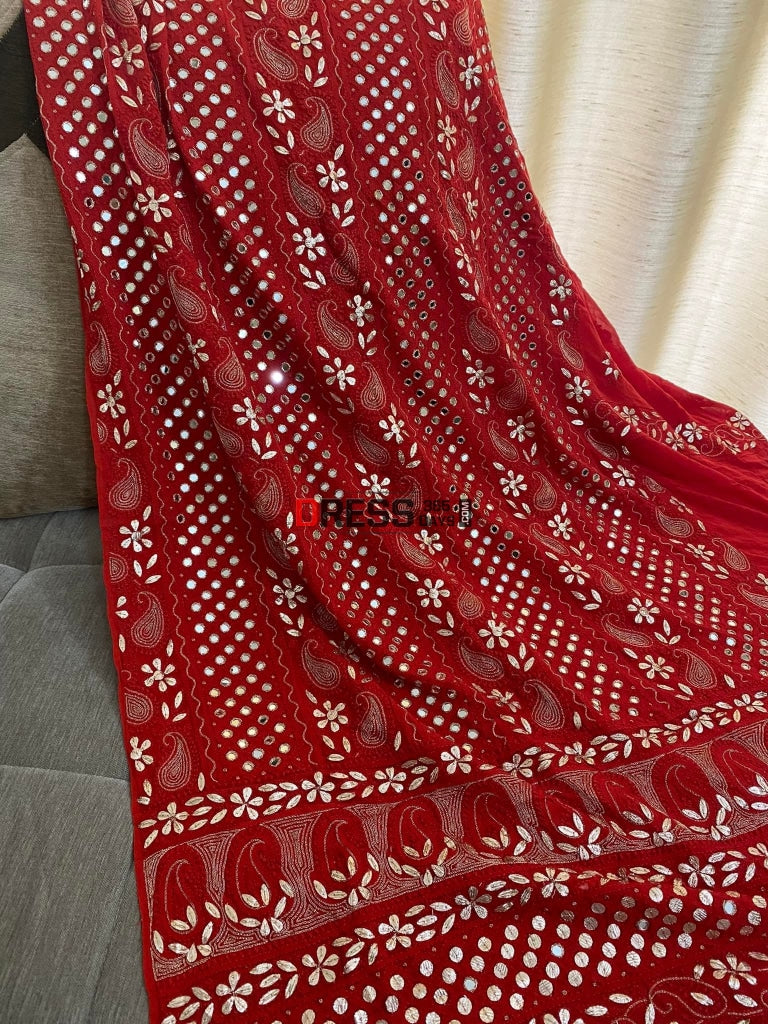 Red Gota Patti & Mirror Chikankari Suit Suits