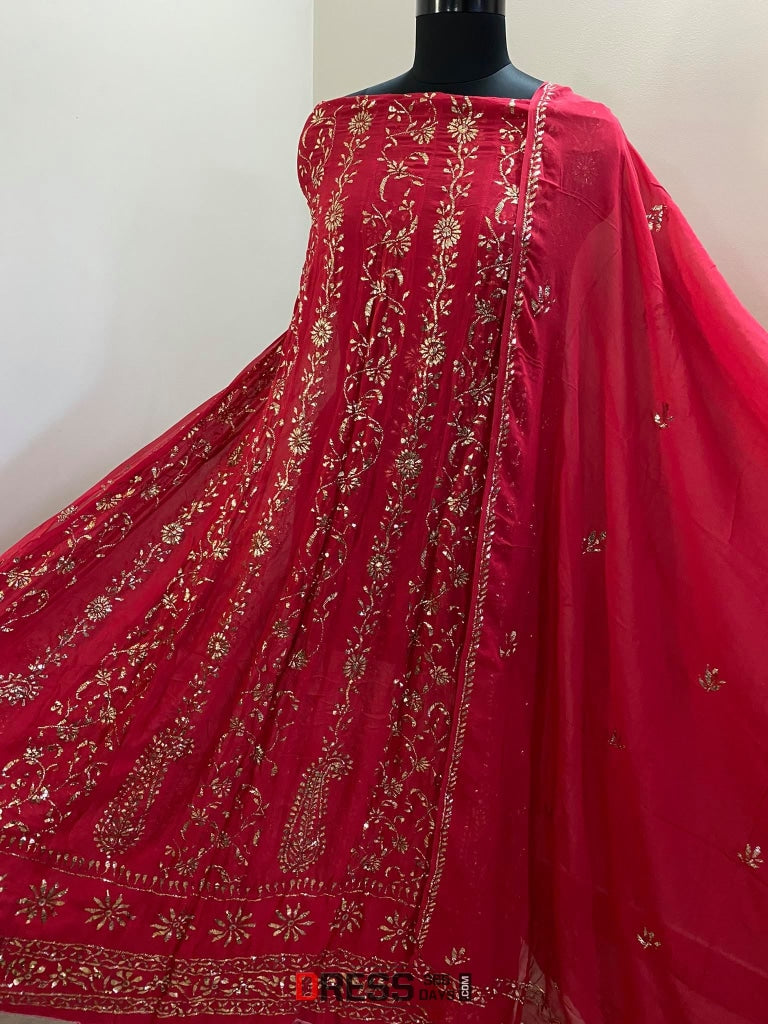 Red Kamdani Anarkali Suit