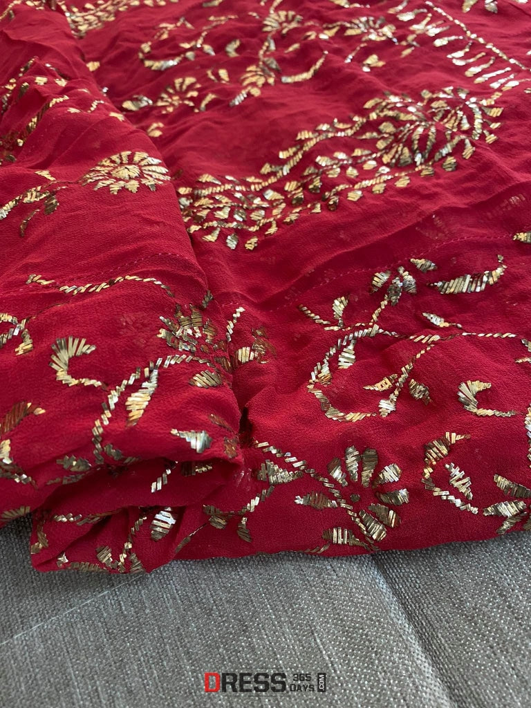 Red Kamdani Anarkali Suit